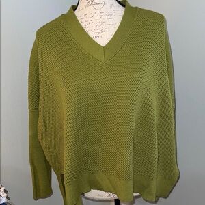 Natori Moss Green V-Neck Sweater (Medium)